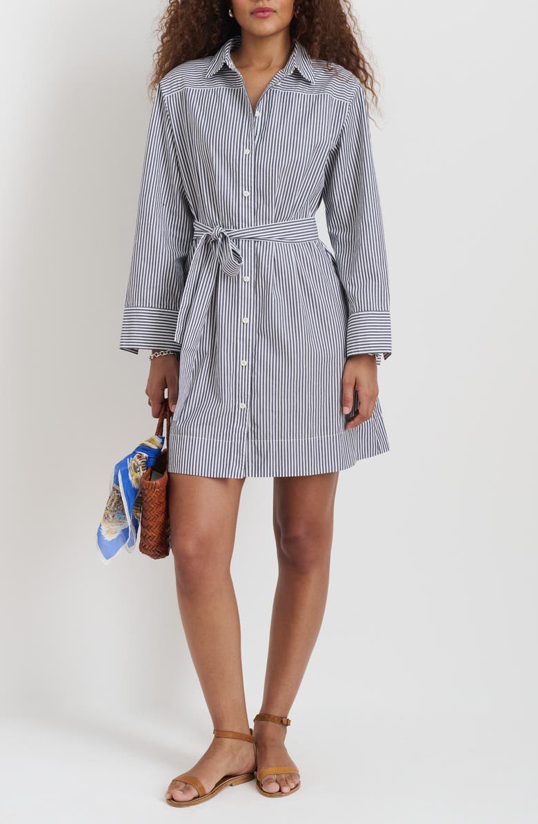 Alex Mill Naomi Stripe Long Sleeve Cotton Shirtdress, Alternate, color, Navy/White