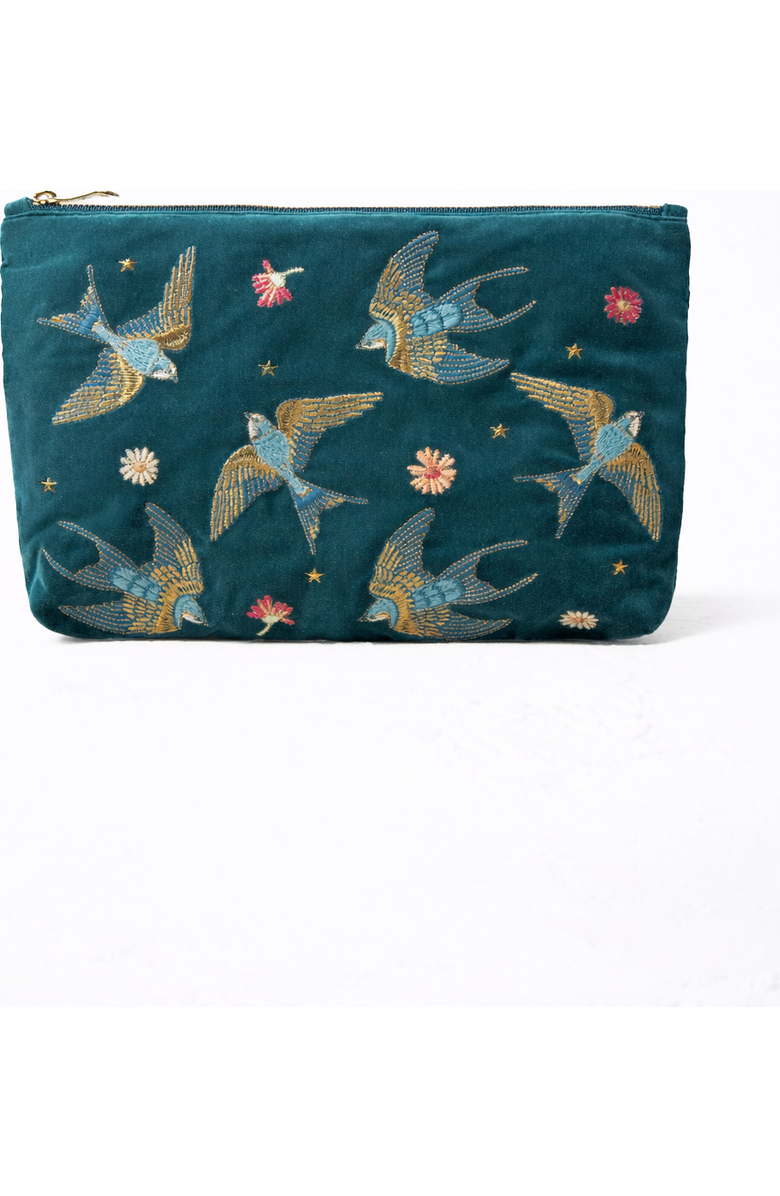 Elizabeth Scarlett Swallows Velvet Everyday Pouch, Main, color, Rich Blue