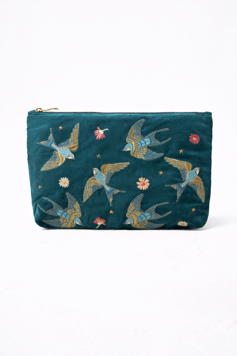 Swallows Velvet Everyday Pouch