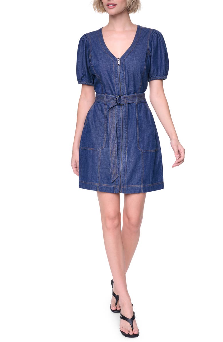 DKNY Crosby Belted Puff Sleeve Denim Dress, Main, color, 