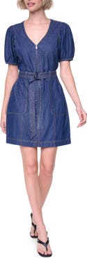 DKNY Crosby Belted Puff Sleeve Denim Dress