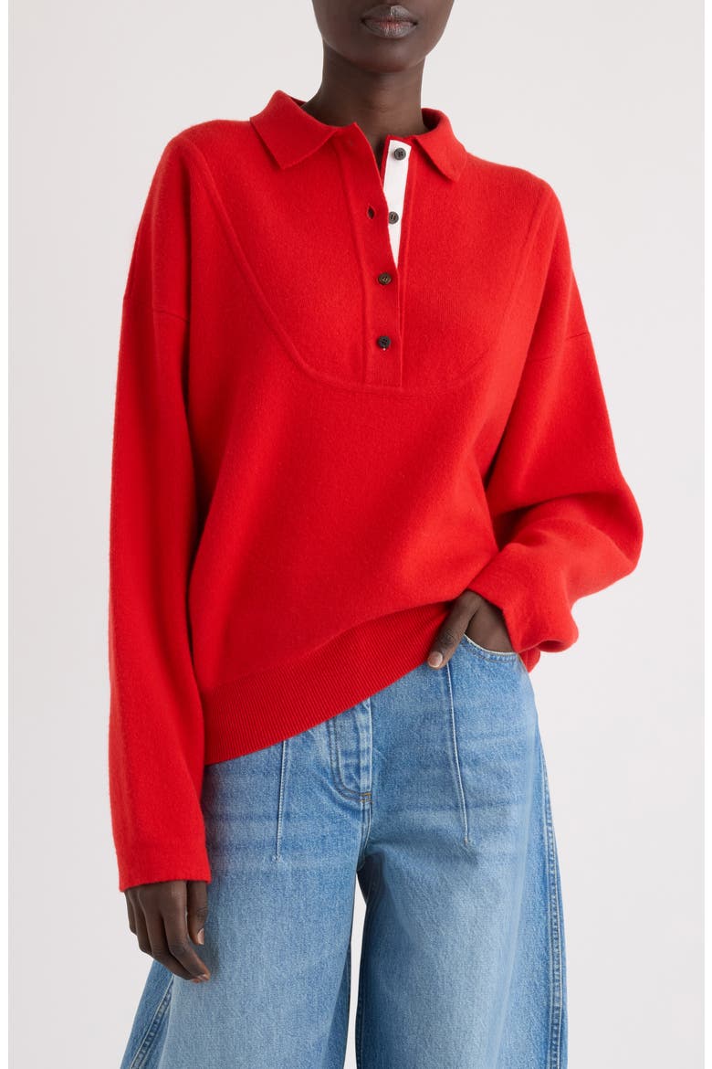 La Maille Vareuse Pallone Merino Wool & Cashmere Polo Sweater, Main, color, RED