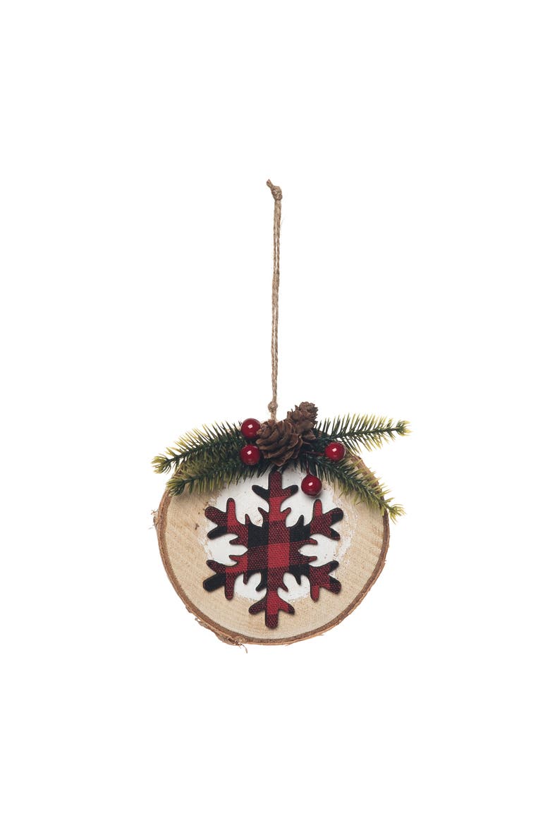 Snowflake Buffalo Plaid Ornament, Main, color, Red