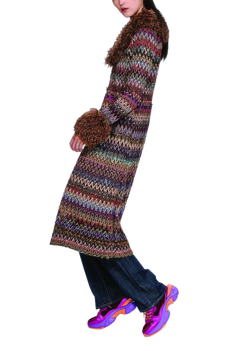 Anna Sui Bargello Faux Fur Trim Coat, Alternate, color, Multi