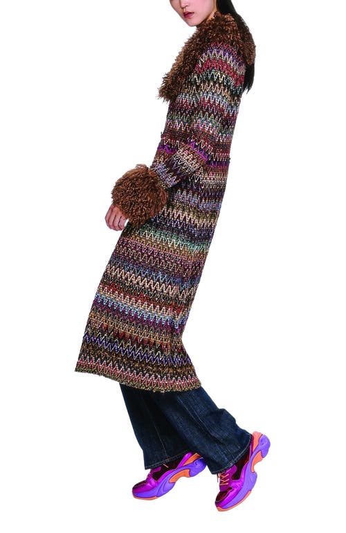 Anna Sui Bargello Faux Fur Trim Coat In Multi