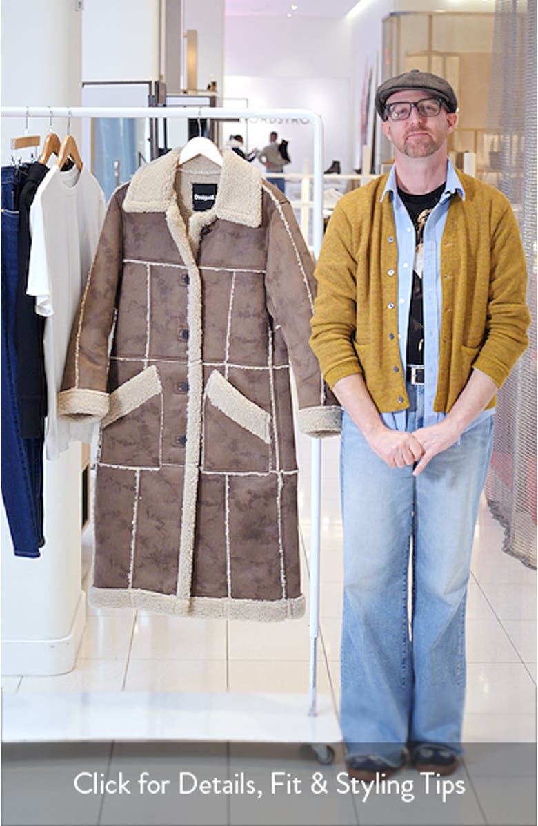 Faux Shearling Trim Longline Coat, sales video thumbnail