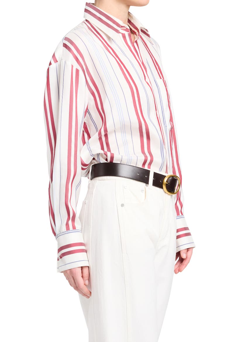 Big Joe Stripe Silk Button-Up Shirt, Alternate, color, IVORY / BLUE / WINE
