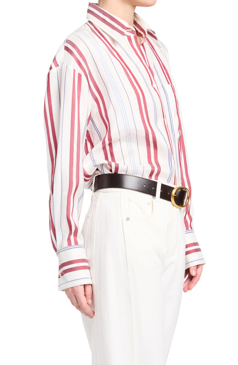 TWP Big Joe Stripe Silk Button-Up Shirt, Alternate, color, Ivory / Blue / Wine