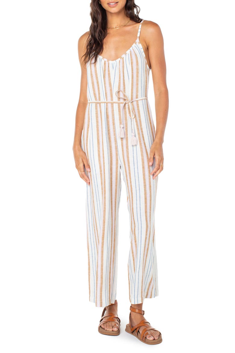 Gale Stripe Linen Blend Jumpsuit, Main, color, TIGERLILY PORTO STRIPE