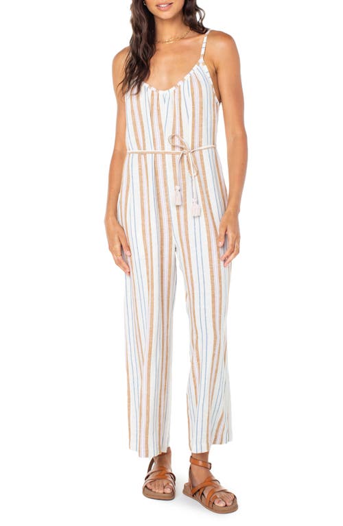 Roxy Gale Ivory Striped Linen Wide-leg Jumpsuit In White