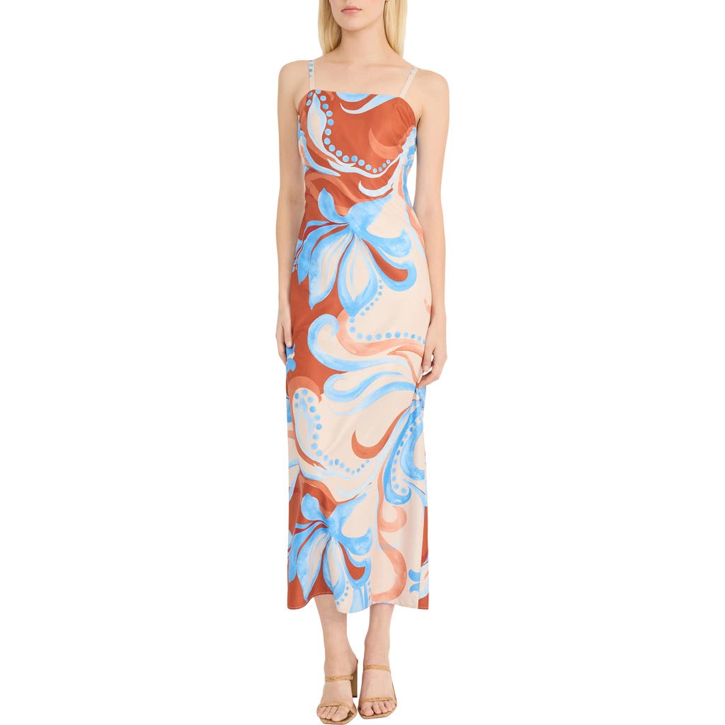 Donna Morgan Floral Square Neck A-line Maxi Dress In Sunset/cornflower Blue
