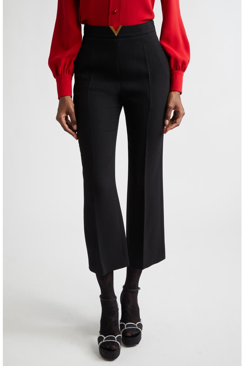 Wool Crepe Crop Flare Pants, Main, color, BLACK