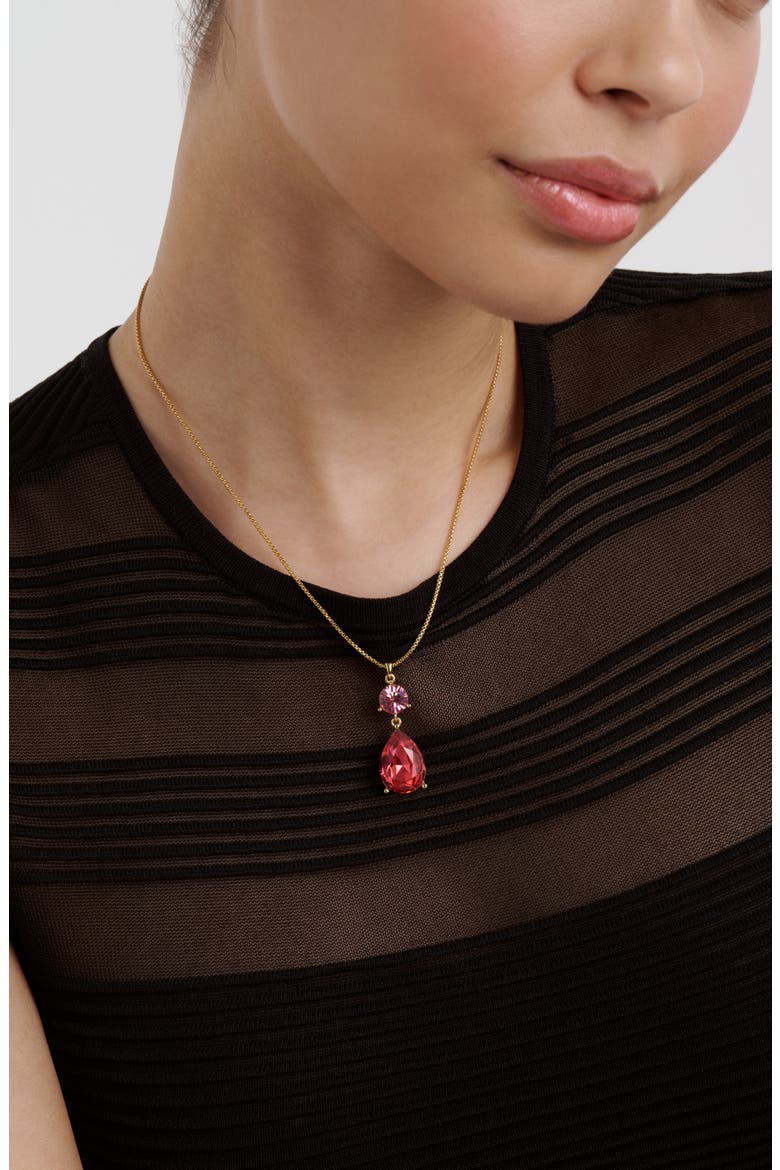 Tearsa Crystal Teardrop Pendant Necklace, Alternate, color, GOLD TONE / PINK MULTI CRYSTAL