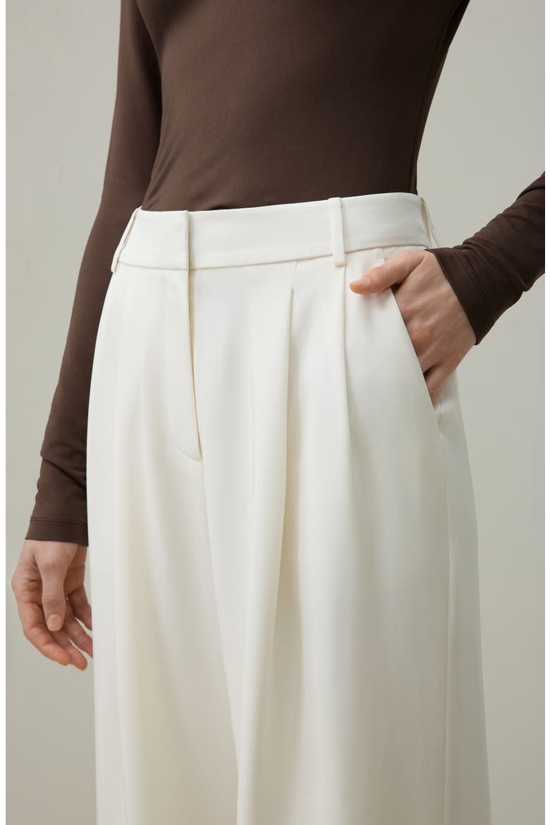 Silk Crepe Pleated Straight Trousers, Alternate, color, Natural White