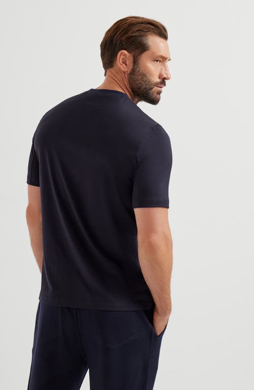 Brunello Cucinelli Blue Jersey Printed Crewneck T-shirt In Blue