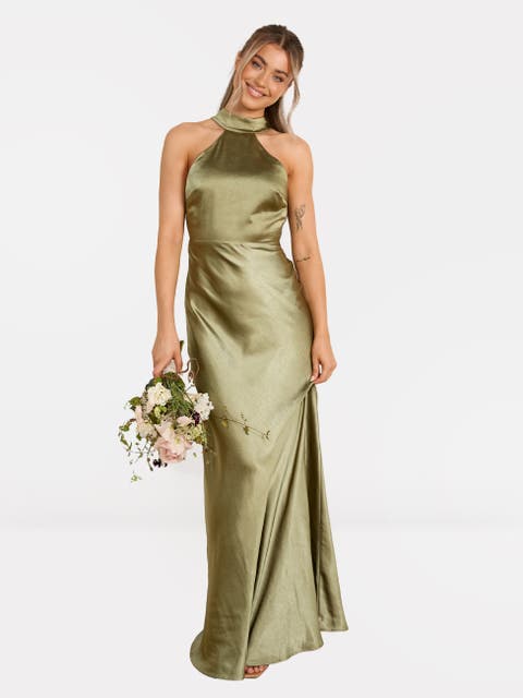 Halter Neck Satin Bridesmaid Dress