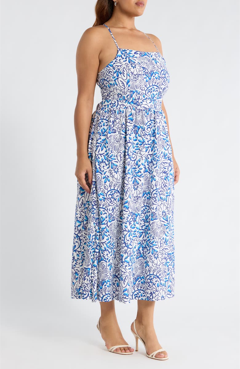 SUGARLIPS Mize Floral Mavis Crisscross Midi Dress, Alternate, color, White Blues