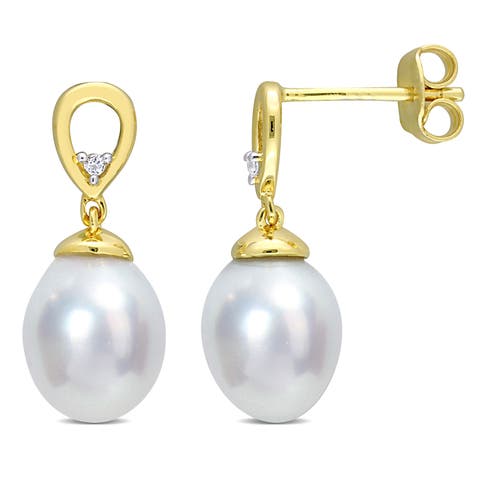 South Sea Pearl & White Topaz Drop Earrings