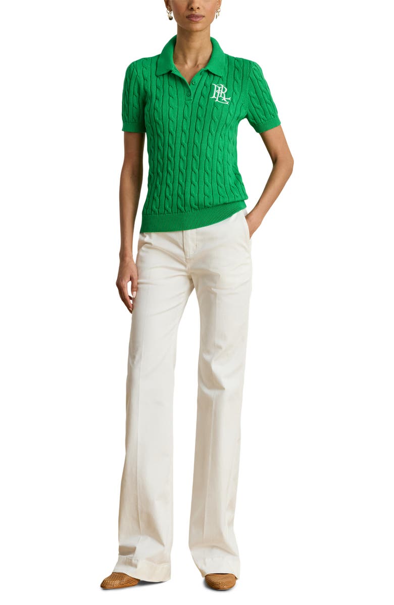 Lauren Ralph Lauren Natrissa Cable Knit Polo Sweater, Alternate, color, Stem Green