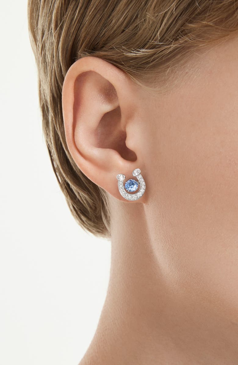 Swarovski Symbolica Horseshoe Stud Earrings, Alternate, color, Blue/ Silver