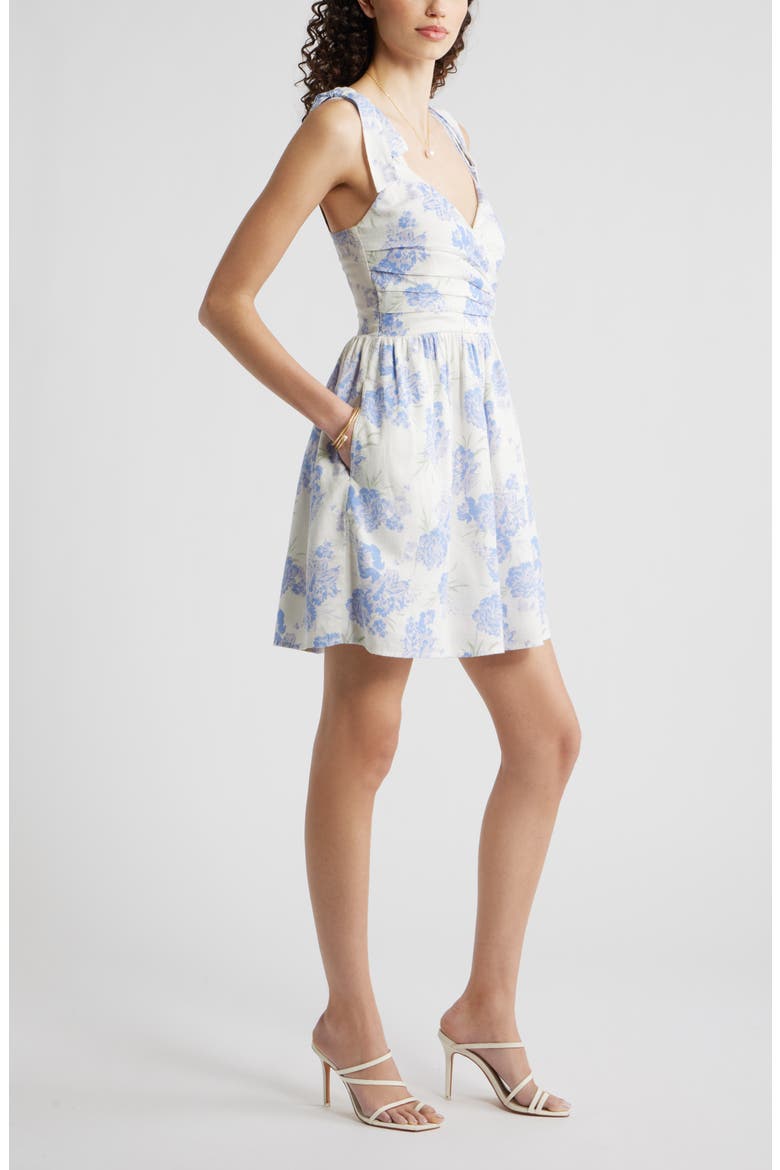 Floral Print Minidress, Alternate, color, IVORY- BLUE BRUSHED FLORAL