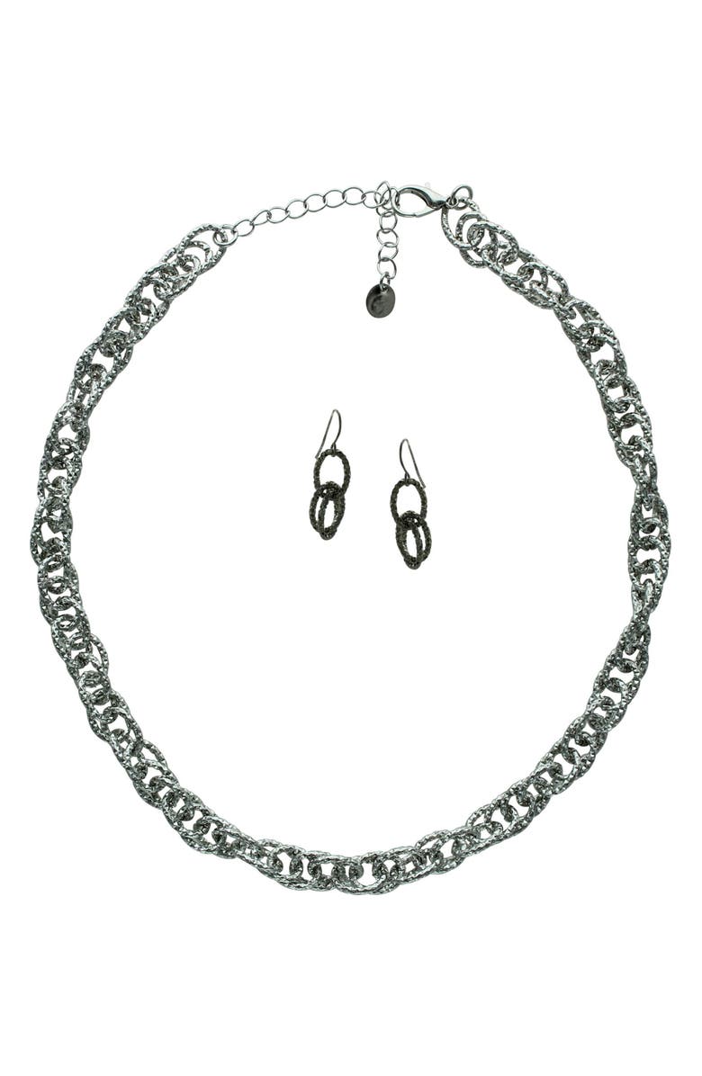 OLIVIA WELLES Penna Textured Chain Necklace & Earrings Set, Main, color, Silver