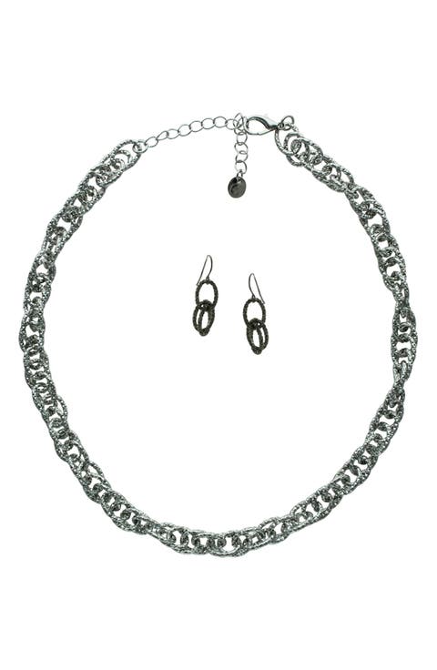 Penna Textured Chain Necklace & Earrings Set