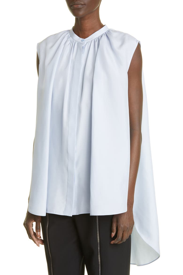 Box Pleat Sleeveless Silk Shirt, Alternate, color, SPRING BLUE