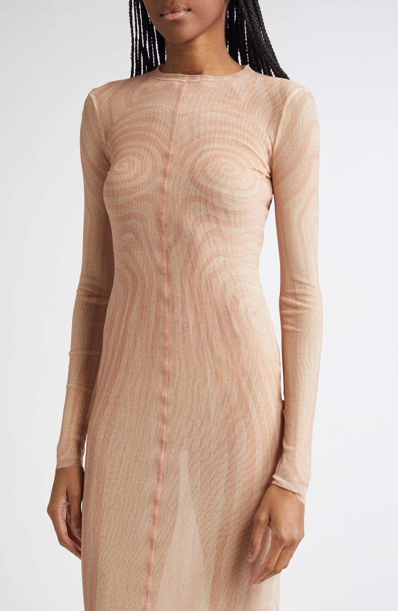 Jean Paul Gaultier Spiral Long Sleeve Mesh Dress, Alternate, color, 
