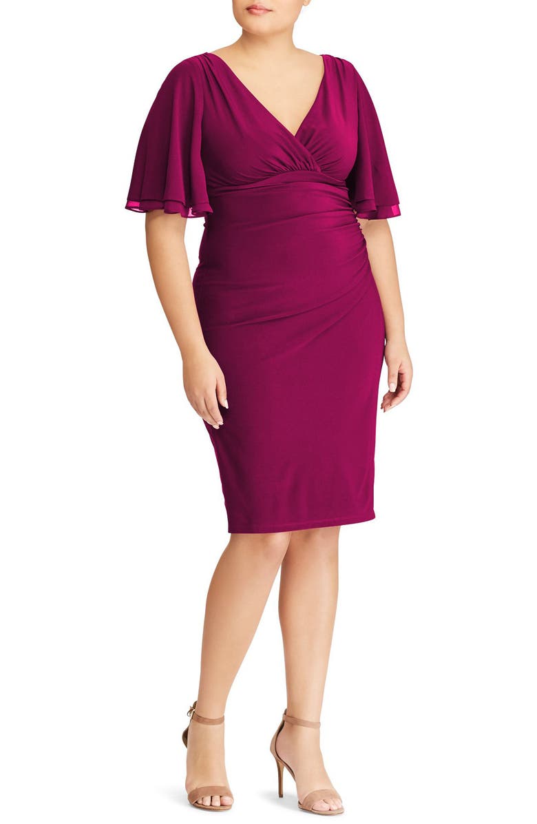 Lauren Ralph Lauren Mildia Ruched Flutter Sleeve Dress, Main, color,