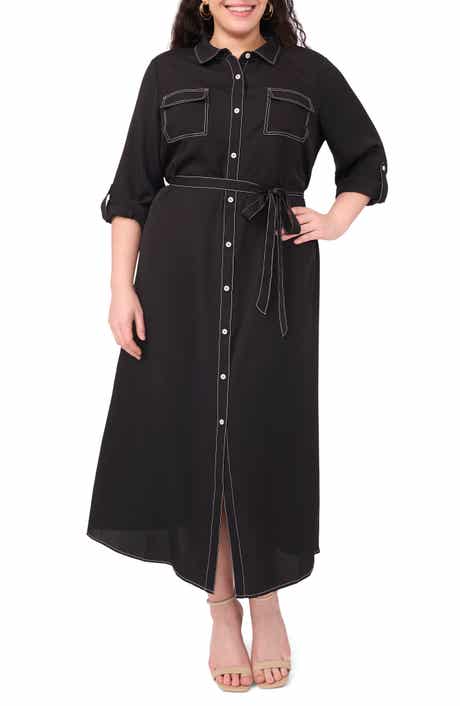 Vince Camuto Long Sleeve Contrast Stitch Shirtdress
