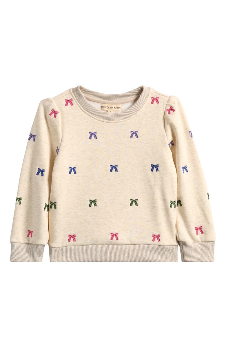MARGAUX AND LEXI Kids' Bow Embroidered Sweatshirt, Main, color, Oatmeal Heather Comb