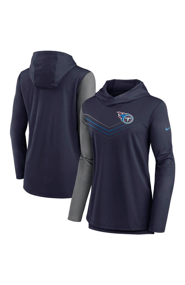 Nike Women's Nike Navy/Heathered Charcoal Tennessee Titans Chevron Hoodie Performance Long Sleeve T-Shirt, Main, color, Navy