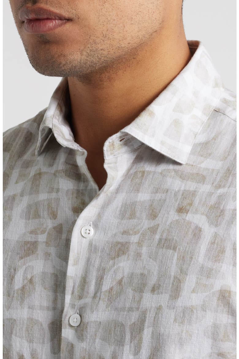 Steinway Short Sleeve Cotton & Linen Button-Up Shirt, Alternate, color, TAN