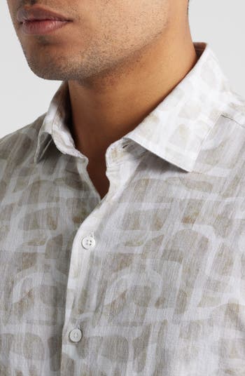 Steinway Short Sleeve Cotton & Linen Button-Up Shirt