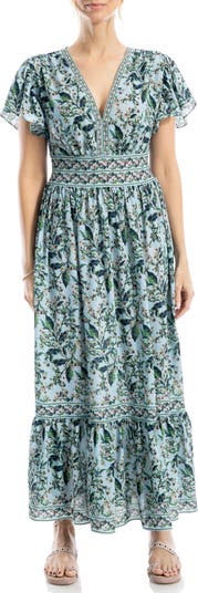 Flutter Sleeve Floral Tiered Maxi Dress