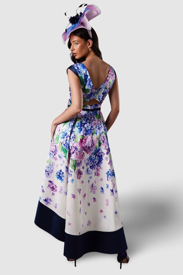 Twill Hi-Lo Floral Midi Dress, Alternate, color, Multi