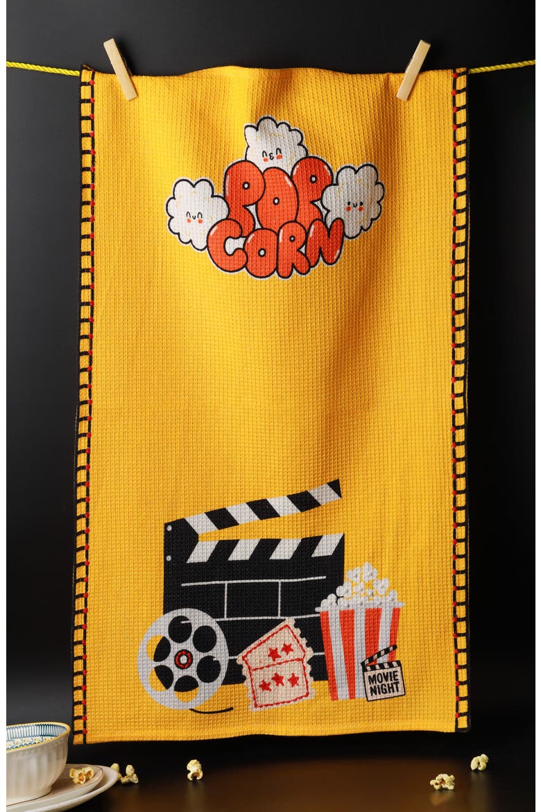 The Movie Night Set of 3 Cotton Kitchen Towels, Alternate, color, YELLOW/ RED/ BLACK