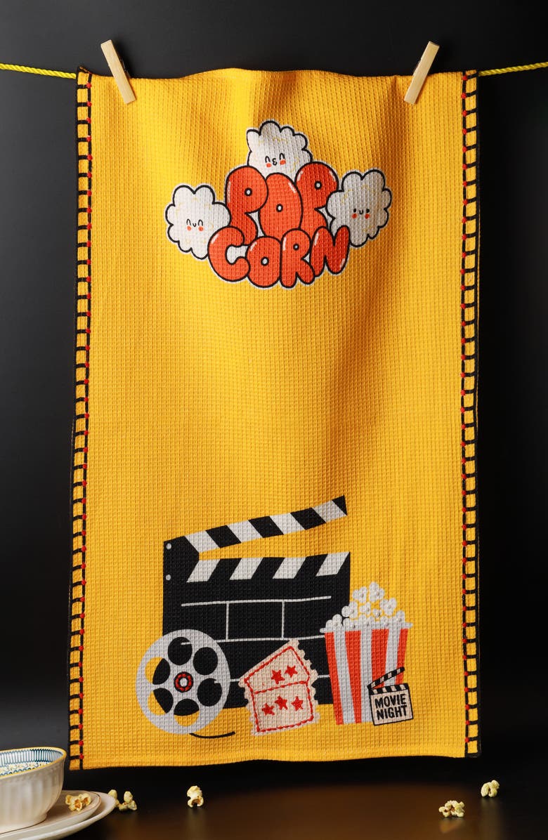 Tiramisu The Movie Night Set of 3 Cotton Kitchen Towels, Alternate, color, Yellow/ Red/ Black