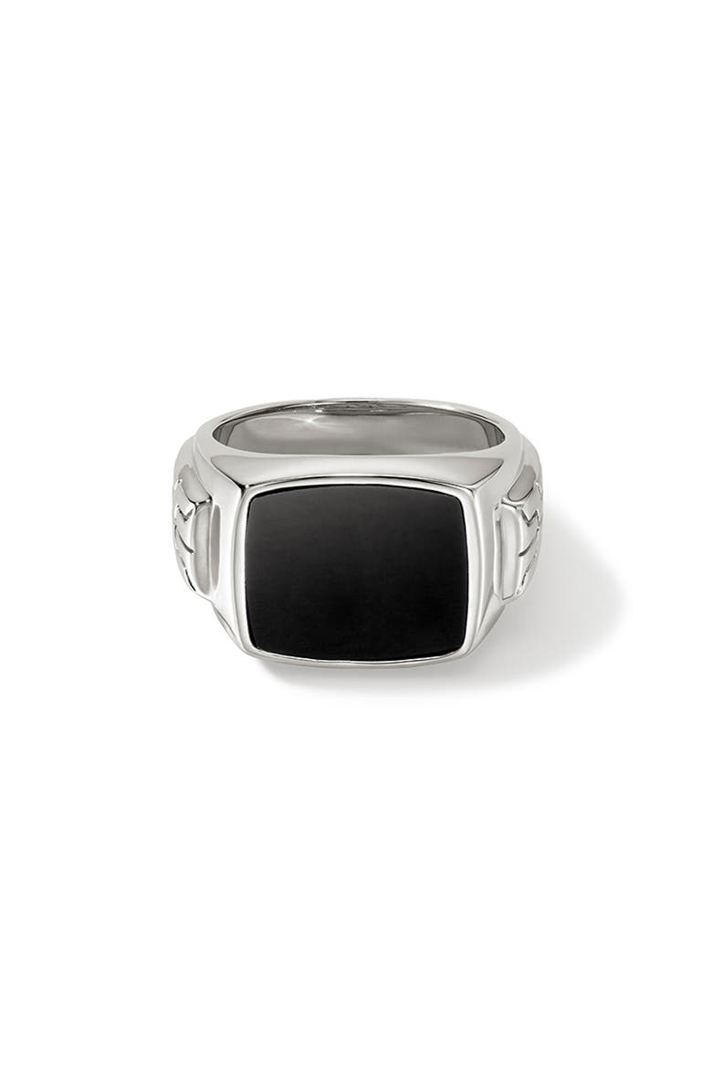 Men's Onyx Signet Ring, Main, color, SILVER