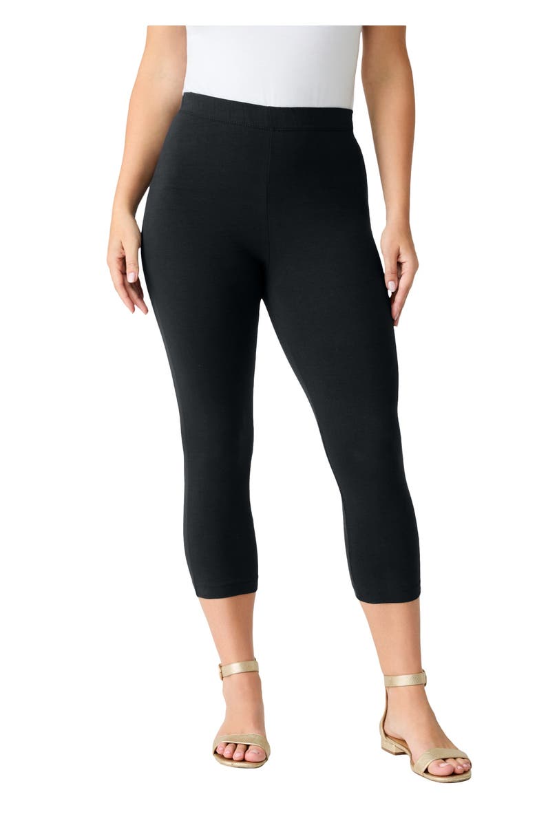 Roaman's Plus Size Essential Stretch Capri Legging, Main, color, Black