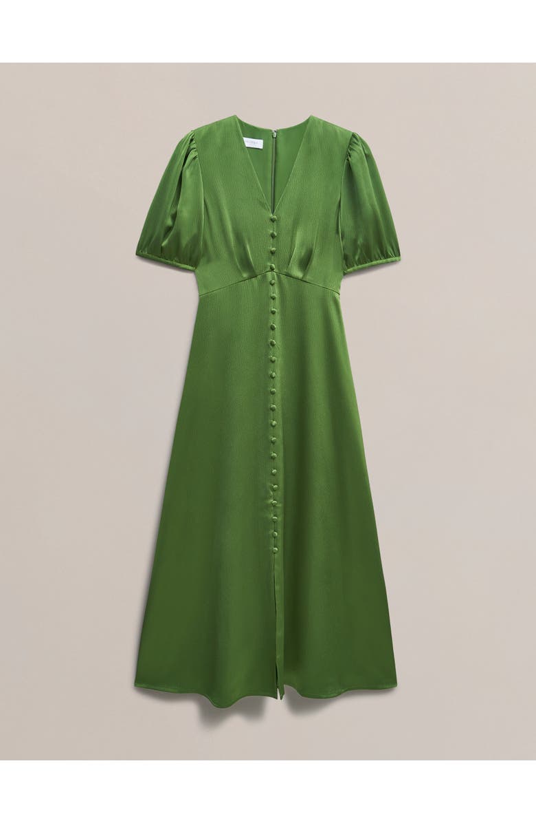 HOBBS LONDON Button Front Puff Sleeve Midi Dress, Alternate, color, Bay Leaf Green