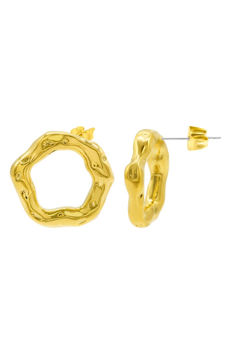 Adornia Water Resistant Hammered Front Hoop Earrings, Alternate, color, Gold