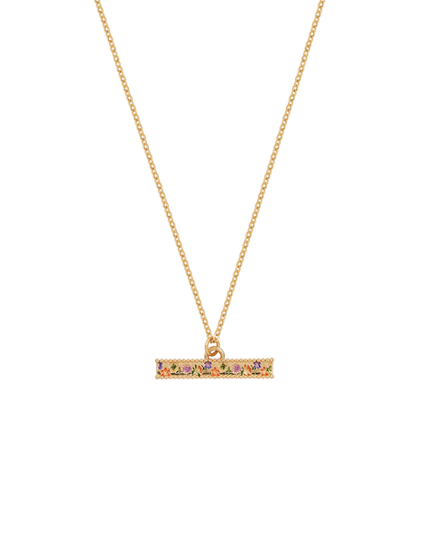 Folksy Floral Gold T-Bar Chain Necklace