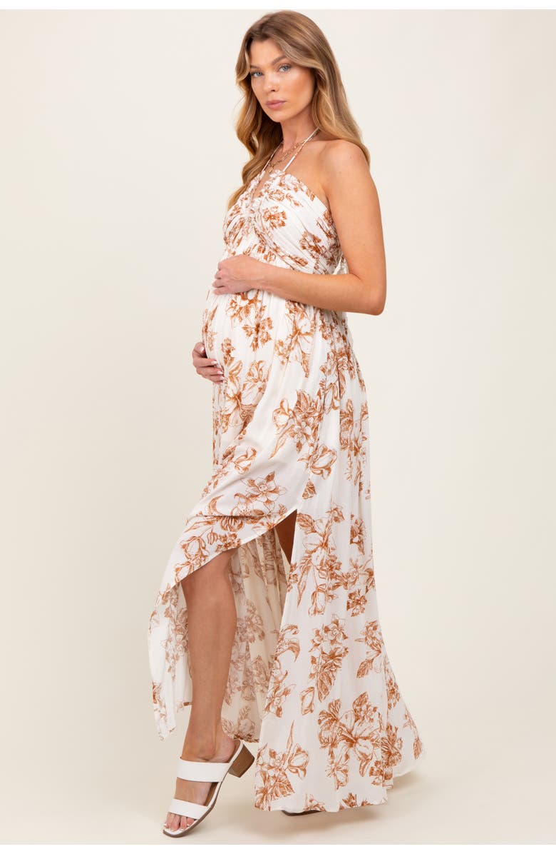 PinkBlush Blue Floral Tie-Back Halter Maxi Dress, Alternate, color, Taupe