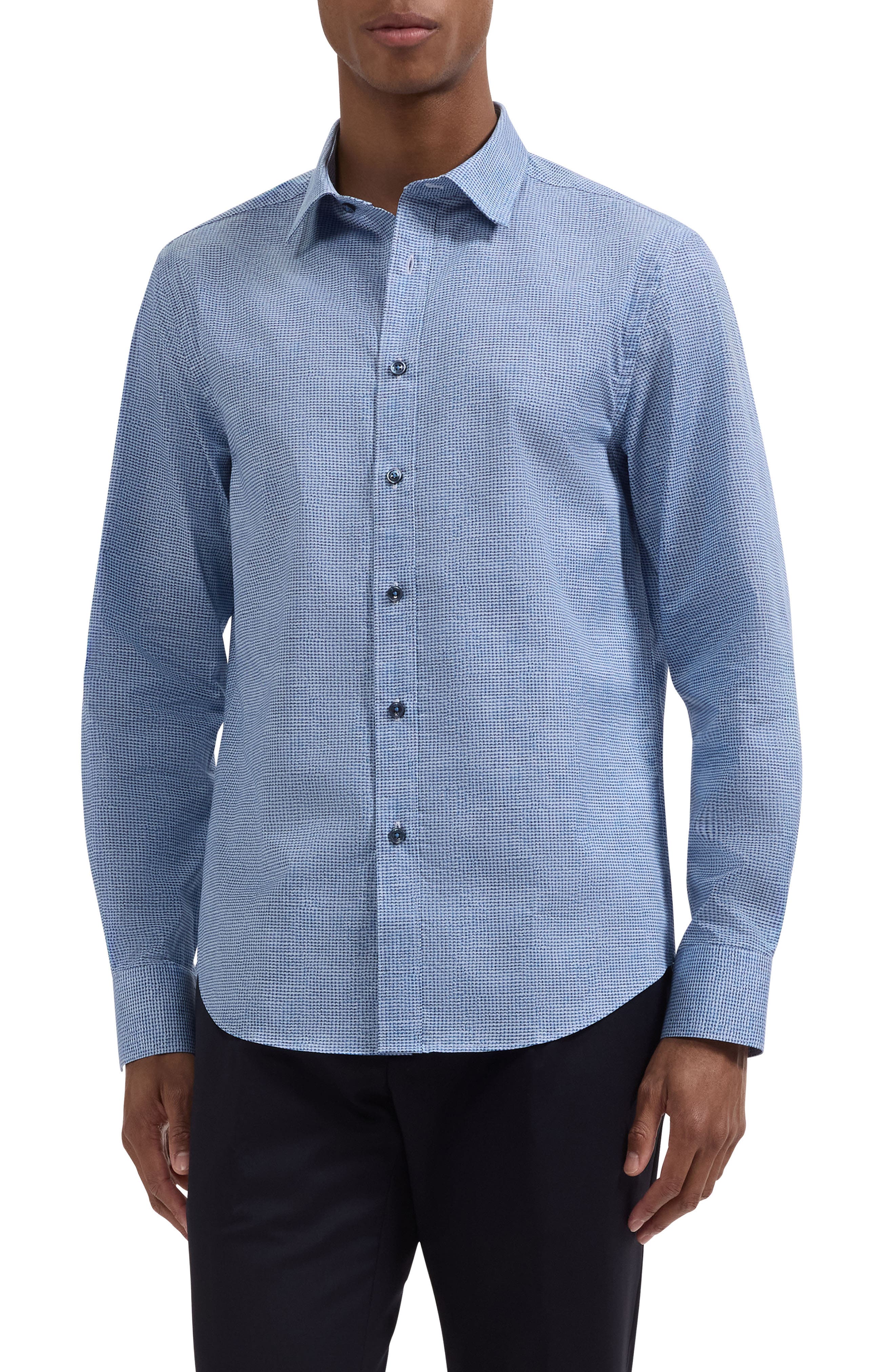 Julian Shaped Fit Houndstooth Cotton Button-Up Shirt