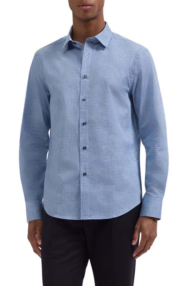 Julian Shaped Fit Houndstooth Cotton Button-Up Shirt, Main, color, CLASSIC BLUE