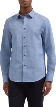 Bugatchi Julian Shaped Fit Houndstooth Cotton Button-Up Shirt