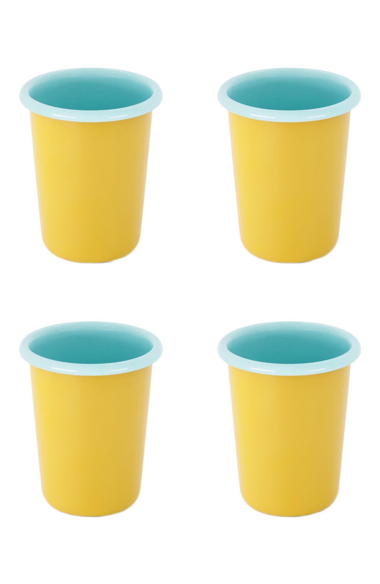 Elifle Small Two Tone Enamel Tumbler - Set of 4 in Mustard & Light Blue 