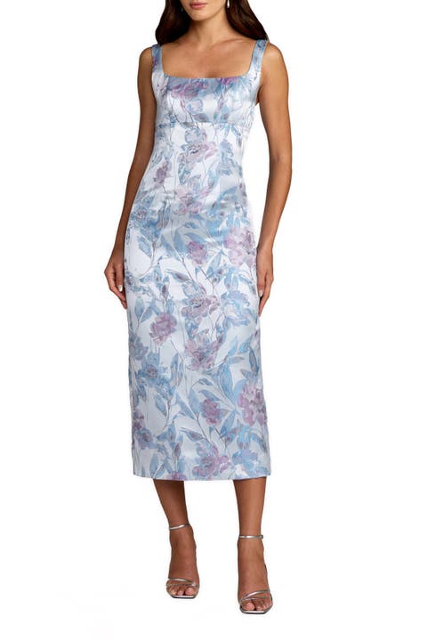 Brocade Sleeveless Square Neck Midi Dress